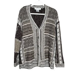 Vintage Ivy Collectibles Chunky Knit Cardigan Sweater Medium Geo Boho Grunge